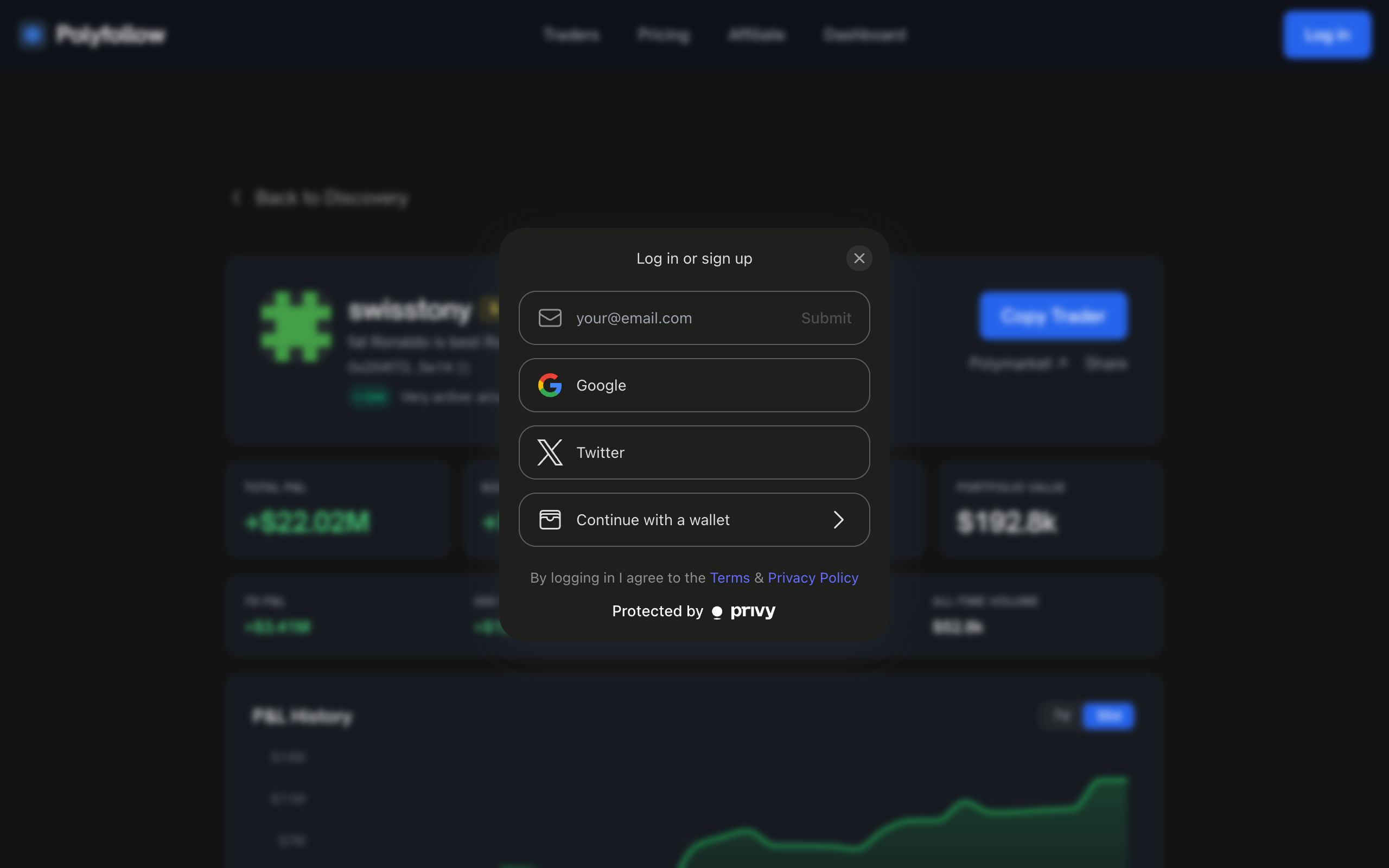 Sign in with email, Google, Twitter, or your wallet. Setup is automatic and non-custodial.